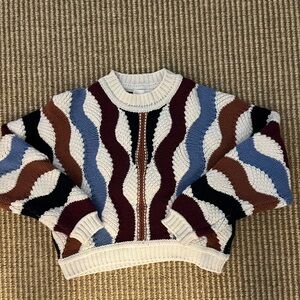 ba&sh Cream, Burgundy & Blue Striped Knit Sweater
